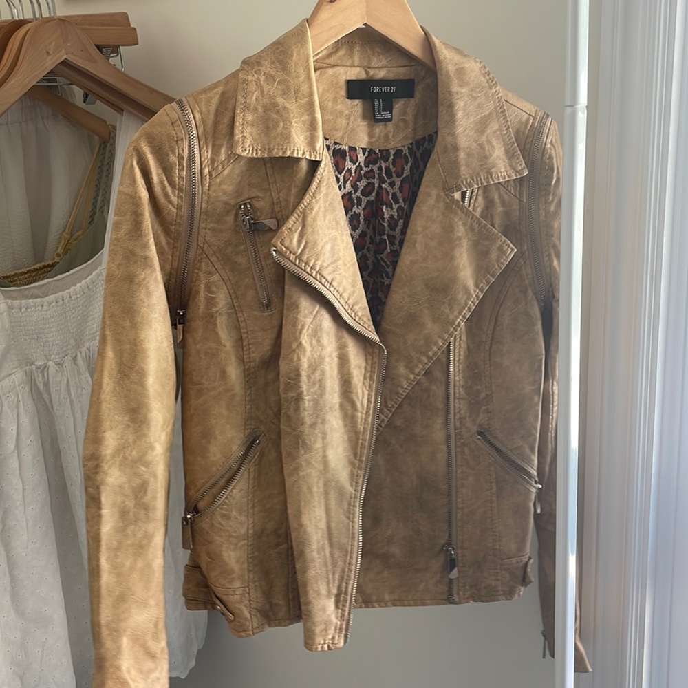 forever 21 adjustable brown leather jacket